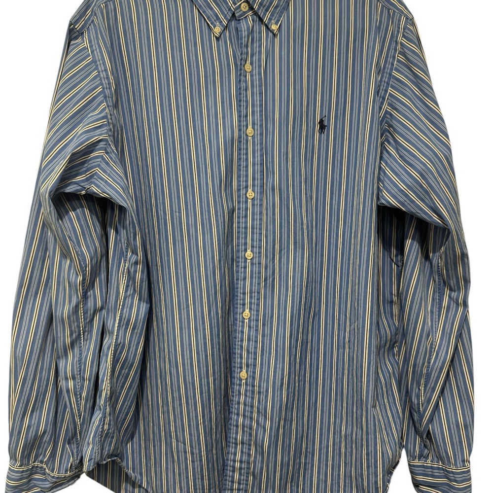 Ralph Lauren Men XL Blue Stripe Cotton Long Sleeve Classic Fit blue pony